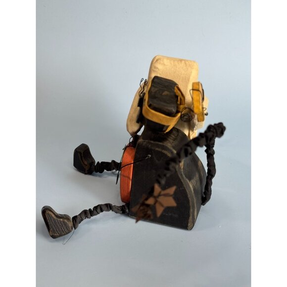 Vintage Folk Art Hand-Carved Ghost Cat Pumpkin Halloween Figurine Fabriche Wire - Picture 5 of 7